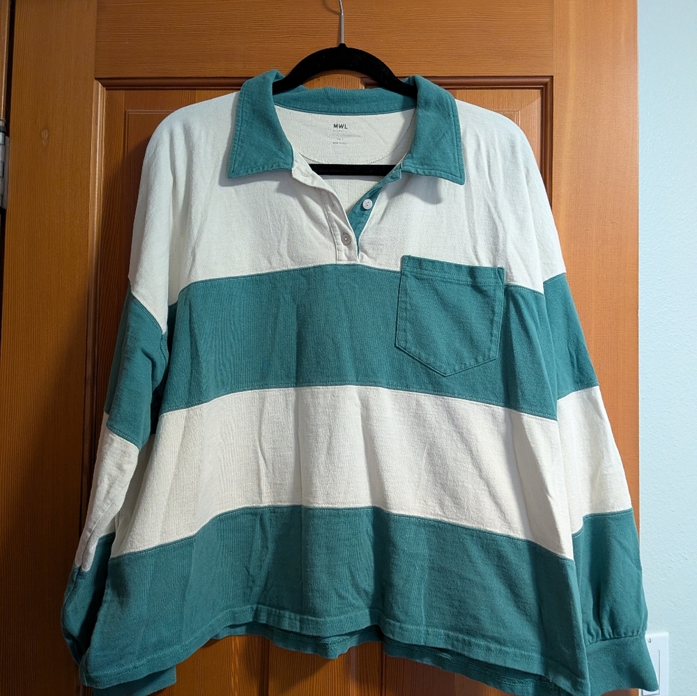 Madewell Green and White Rugby Shirt